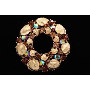 Lisner Vintage Crystal Pin Brooch AB Chocolate Brushed Gold Signed 1950s BinAH